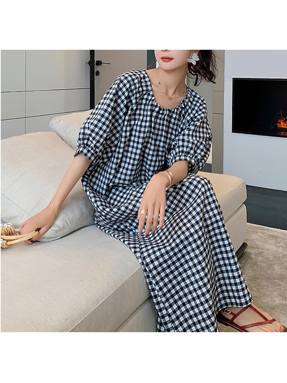 Black & White Gingham Cotton Maxi Dress Cottageco… - image 3